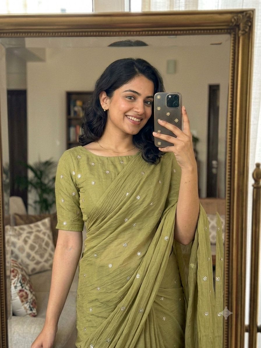 Lime Green Rangoli Crush Sequence Bits Saree