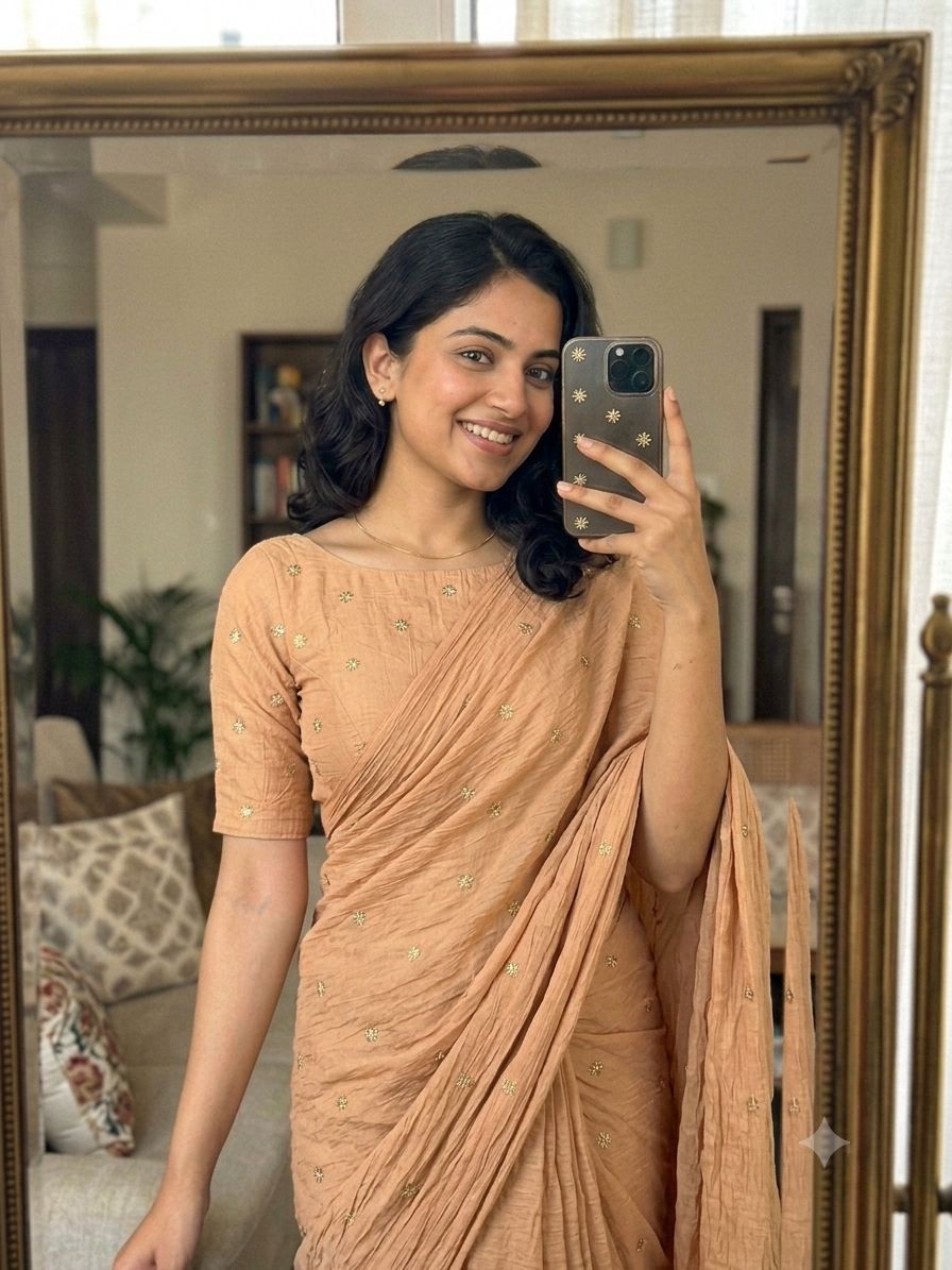 Peach Rangoli Crush Sequence Bits Saree