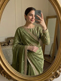 Mehendi Green Space Silk Multi Sequence Full Worked Saree