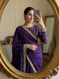 Blue Space Silk Multi Sequence Full Worked Saree