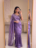 Lilac Space Silk Sequence Worked Saree