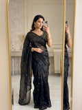 Black Space Silk Sequence Worked Saree