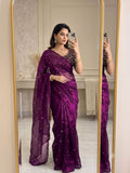 Wine Space Silk Sequence Worked Saree