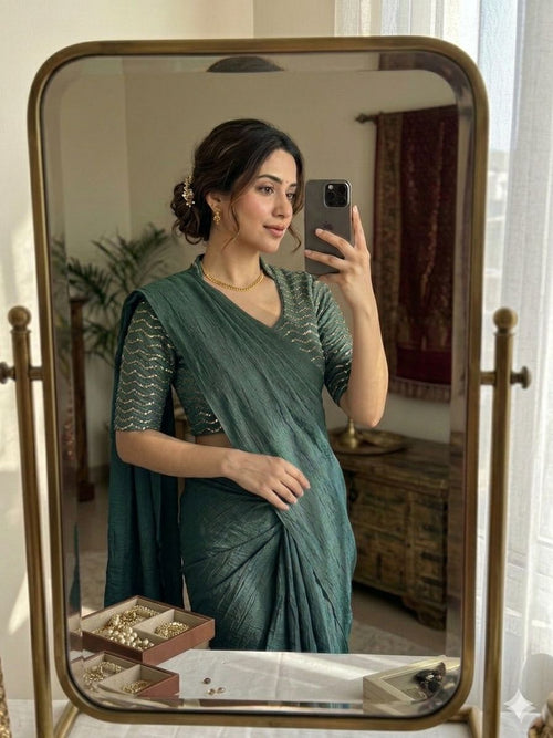 Light Grey Rangoli Crush Saree With Sequence Bits Blouse