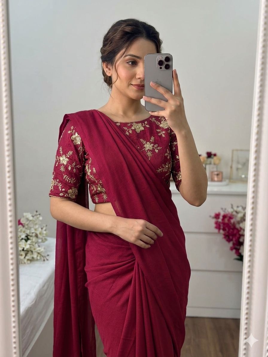 Rani Rangoli Crush Saree With Bits Sequence Work Blouse