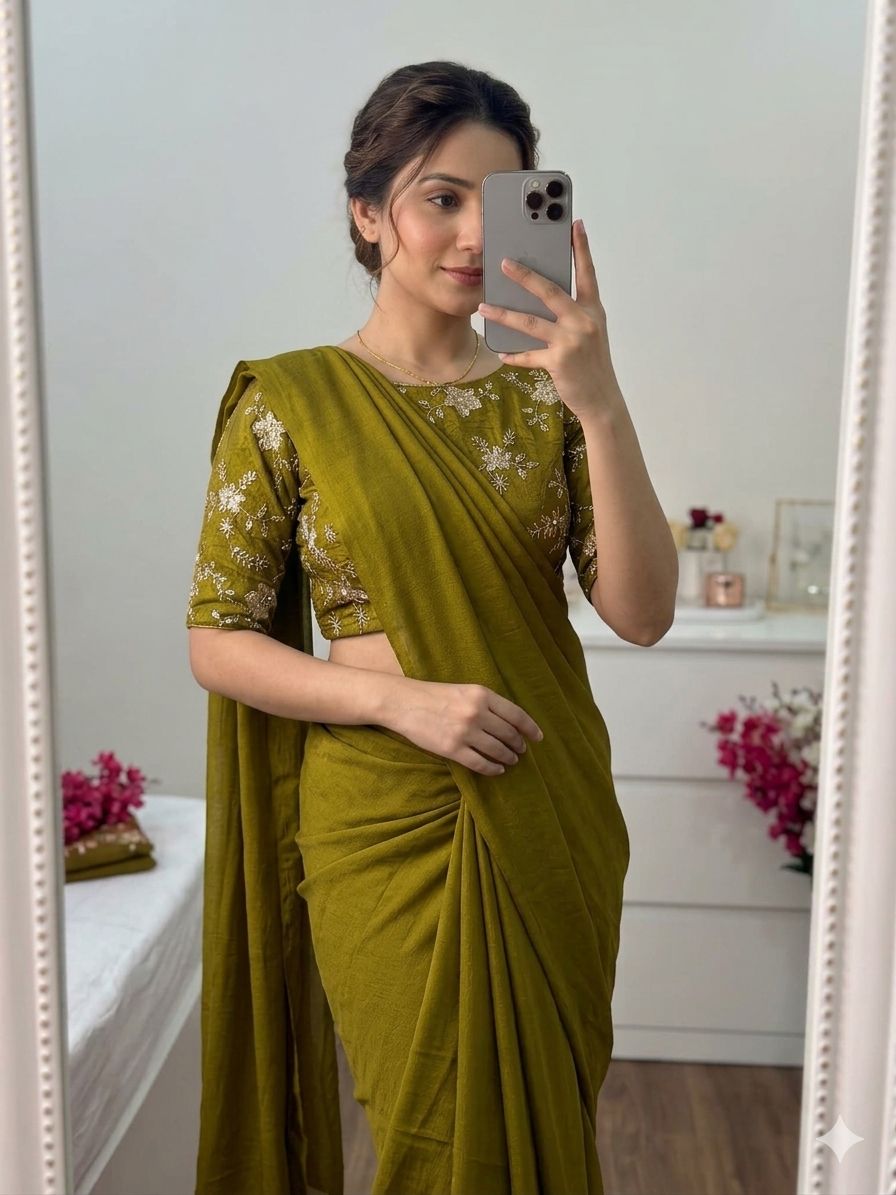 Lime Yellow Rangoli Crush Saree With Bits Sequence Work Blouse