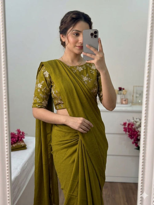 Lime Yellow Rangoli Crush Saree With Bits Sequence Work Blouse