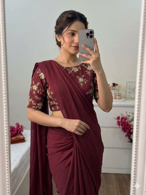 Rose Gold Rangoli Crush Saree With Bits Sequence Work Blouse