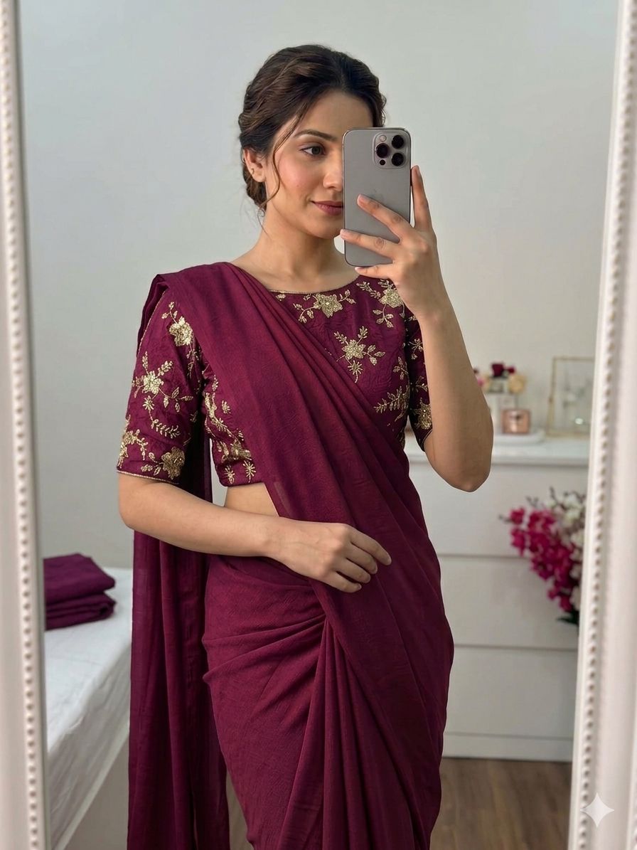 Purple Rangoli Crush Saree With Bits Sequence Work Blouse