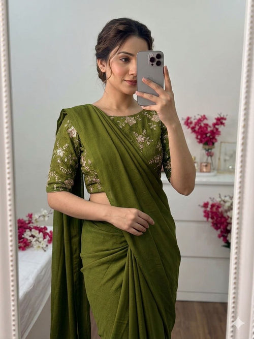 Lime Green Rangoli Crush Saree With Bits Sequence Work Blouse