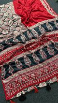 Red Heavy Gajji Moss Satin Saree all over Ajrakh