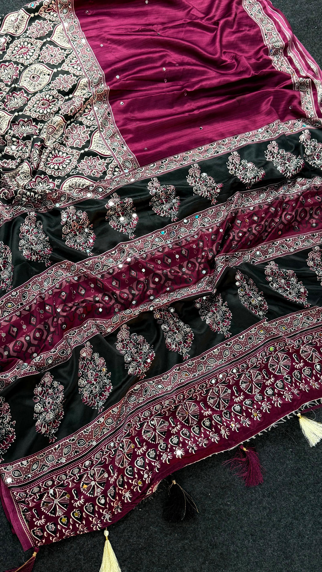 Rani Heavy Gajji Moss Satin Saree all over Ajrakh