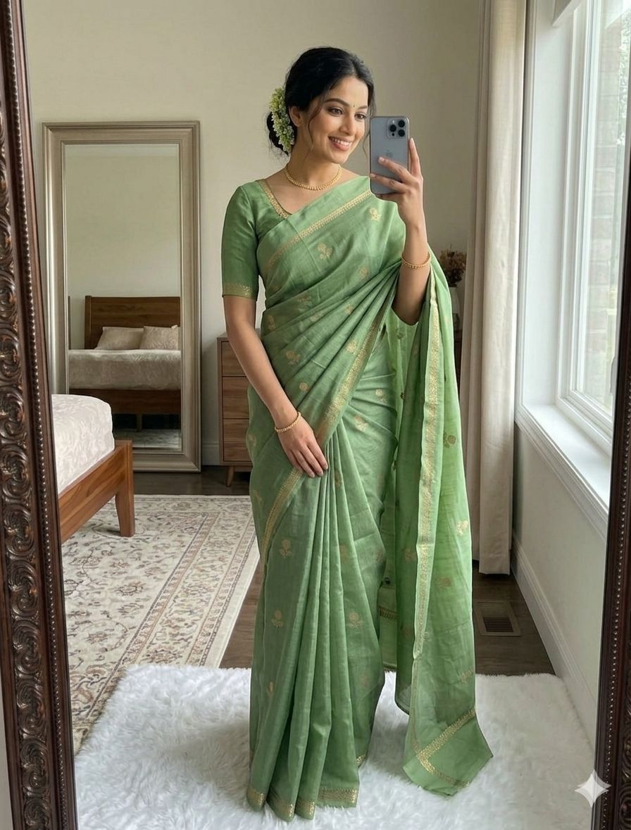 Mint Green Pure soft Viscose Khadi silk fabric saree