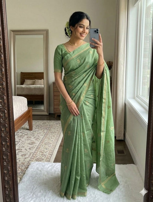 Mint Green Pure soft Viscose Khadi silk fabric saree