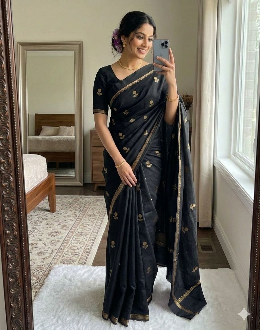 Black Pure soft Viscose Khadi silk fabric saree