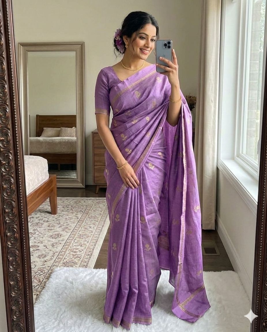 Lavander Pure soft Viscose Khadi silk fabric saree