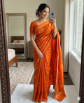 Orange Pure soft Viscose Khadi silk fabric saree