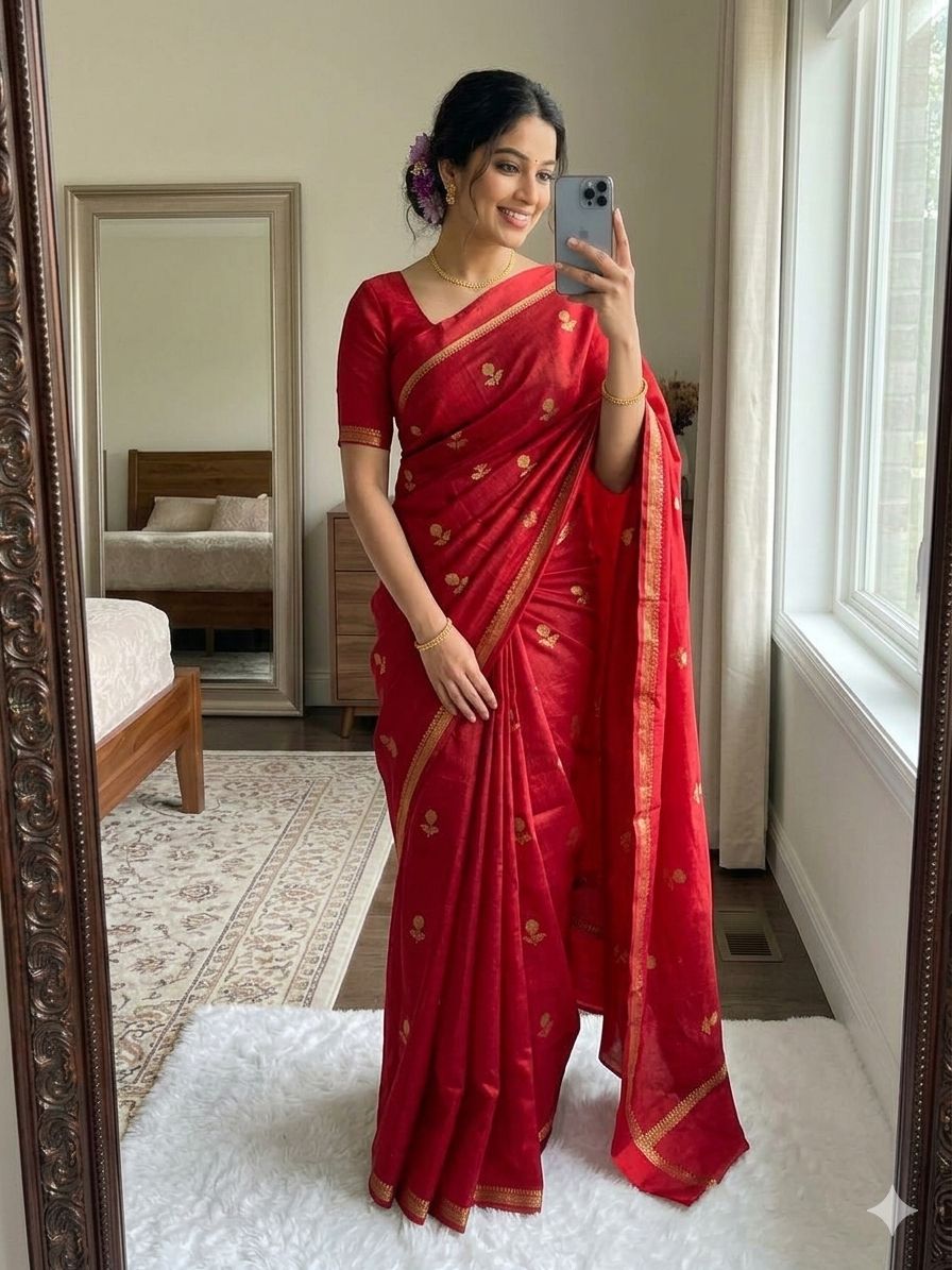 Red Pure soft Viscose Khadi silk fabric saree