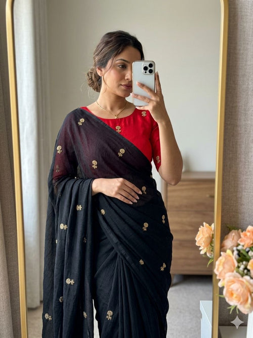 BLACK SPACE SILK SAREE WITH SEQUENCE WORK